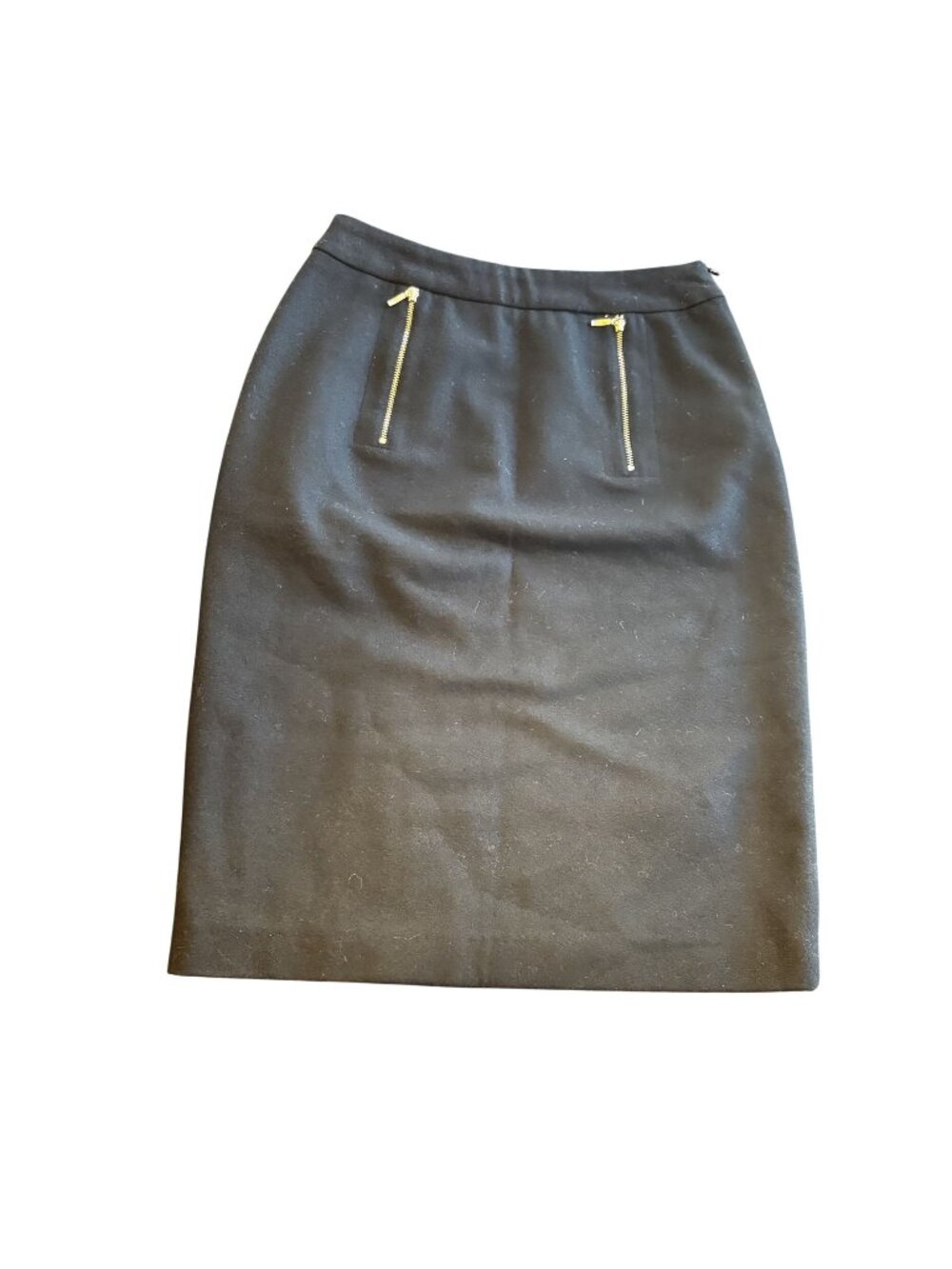 Alain Manoukian Black Pencil Skirt Gold Zipper Accents Wool Blend Sophisticated